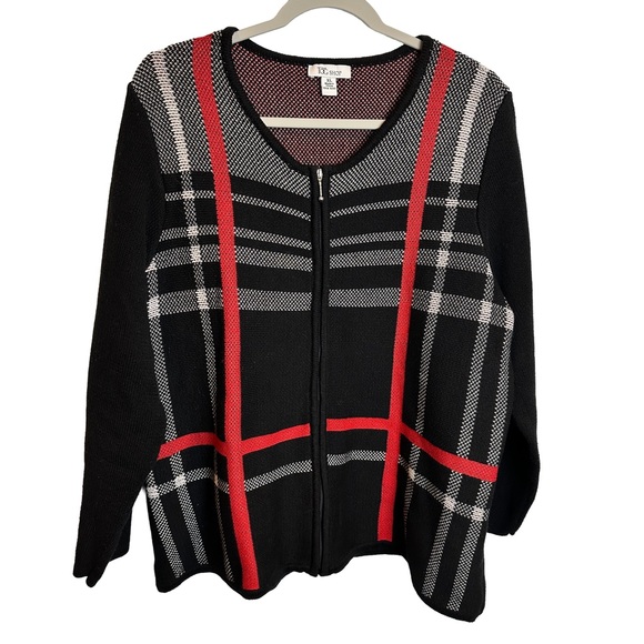 Tog Shop Chic Black and Red Plaid Zip Front Cardigan Long Sleeve XL - Picture 1 of 10